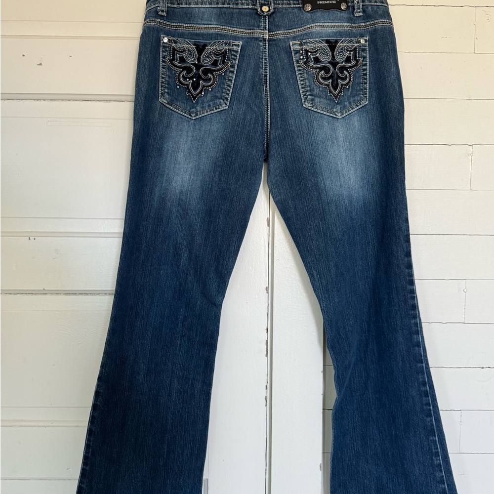 Vanity Blue Flare Jeans with Embroidered Details